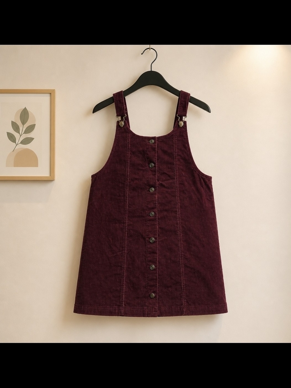 Celebrity Pink Burgundy Corduroy Pinafore Dress Button Front Overall Large